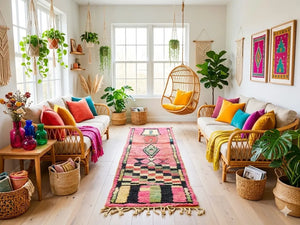 Pink Moroccan Runner Wool Rug