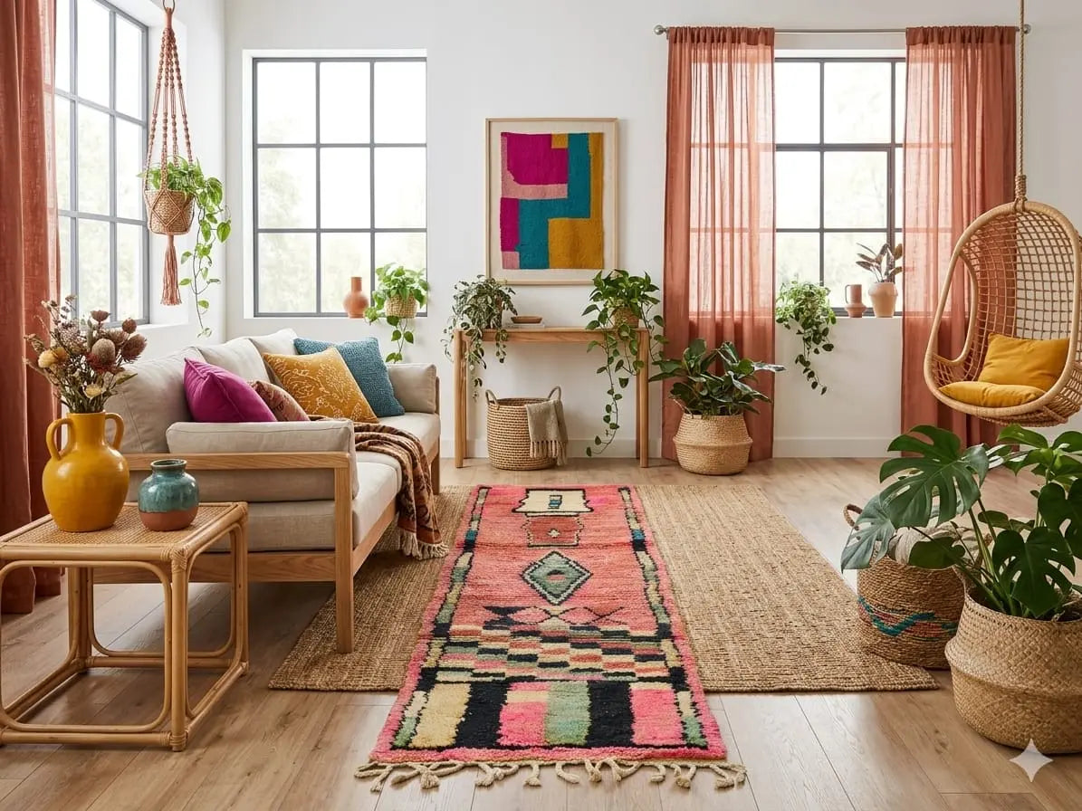 Pink Moroccan Runner Wool Rug