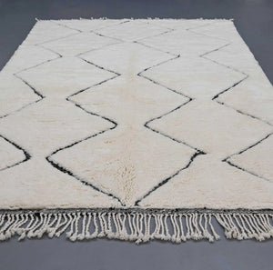 White One-of-a-Kind Beni Ourain Rug 6.5 x 9.8 feet / 200 x 300 cm - Ettilux Home