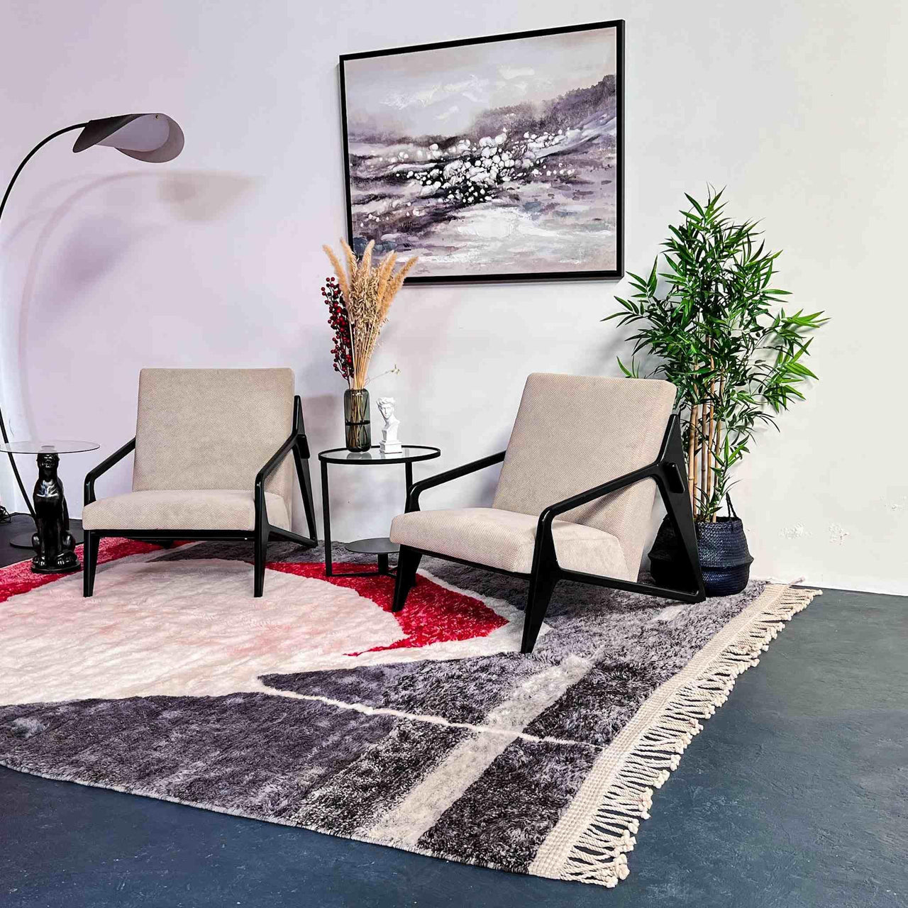 Elevate your decor with the luxurious Rosy Abstract Handwoven 100% Wool Beni Mrirt Rug, made using traditional Beni Ourain rug weaving methods. This 8.1 X 9.9 ft / 247 X 304 cm rug is a stunning addition to any home.